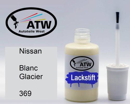 Nissan, Blanc Glacier, 369: 20ml Lackstift, von ATW Autoteile West.